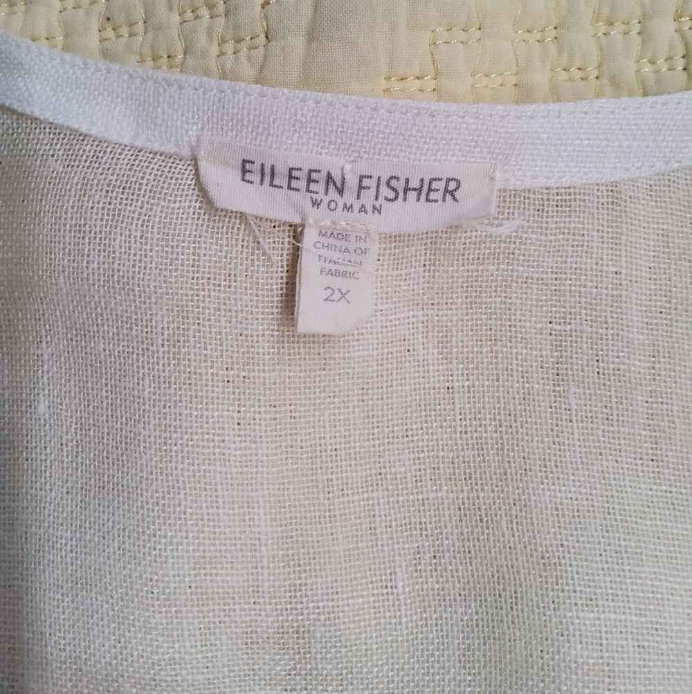 Eileen Fisher Linen White Silver Striped Button-Up Blouse Size 2X - Picture 2 of 12